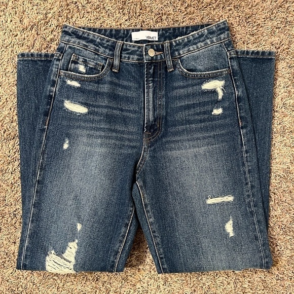 Vervet By Flying Monkey Medium Wash Distressed Jeans Sz 27 NWT - Picture 1 of 8